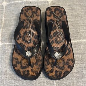 Brighton Black and Brown Sandals with Leopard Print
